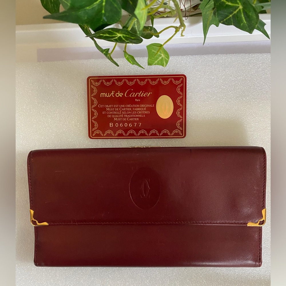 Cartier Vintage Burgundy/ Bordeaux Leather Large Wallet